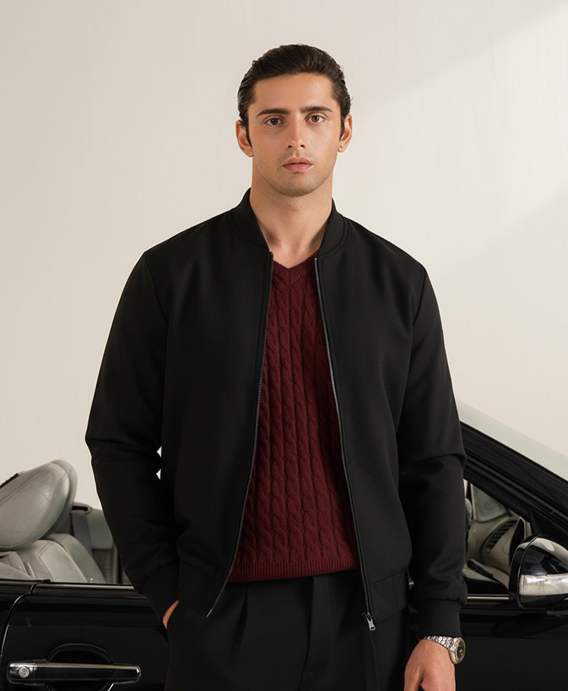 Rustic Maroon Cable Knit V-Neck Sweater