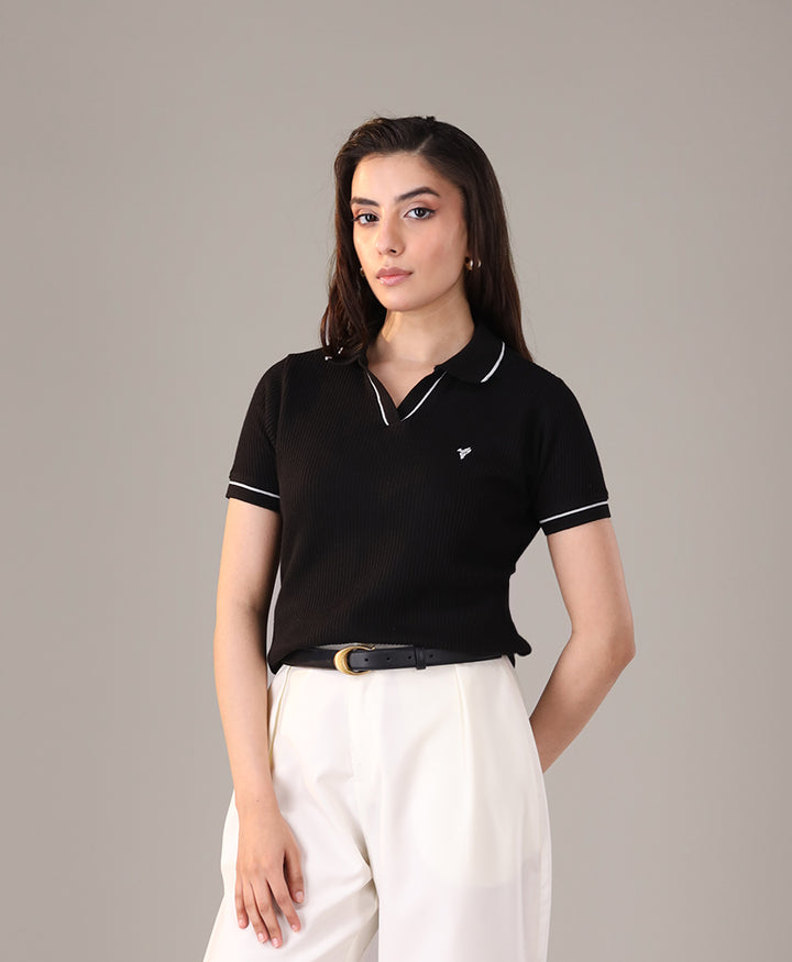 Black French Knit POLO (Women)