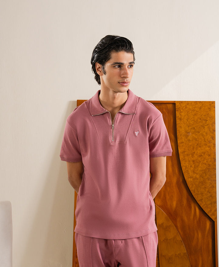 Purple Suave Mock Zip Polo