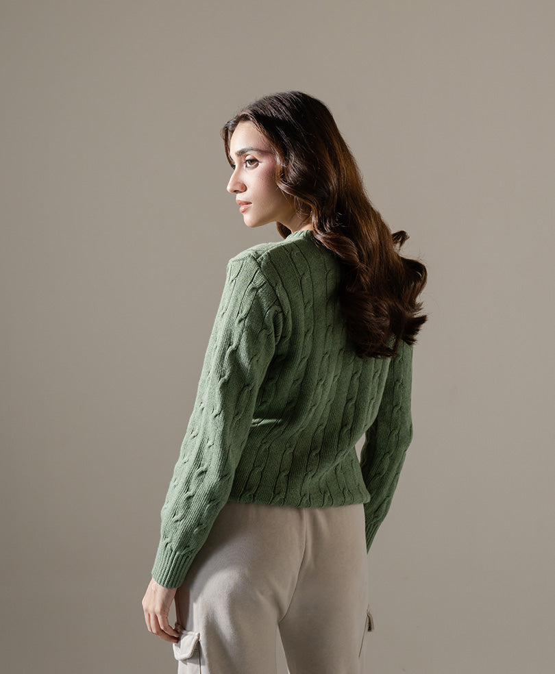 Olive Cable Knit Sweater (Women)