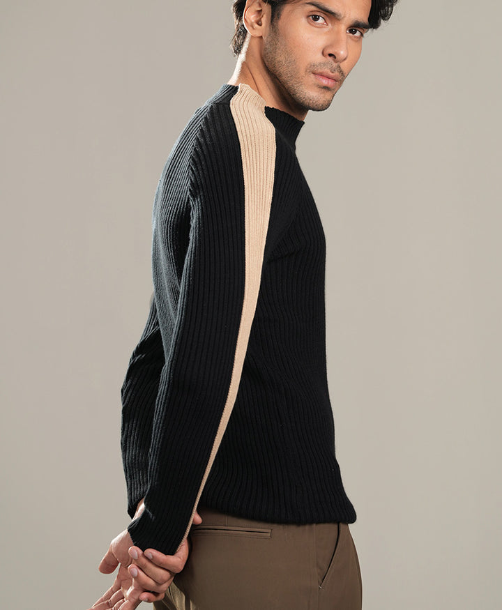 Black & Beige Turtle Neck Sweater