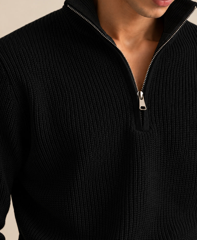 Black Mock Zipper Sweater