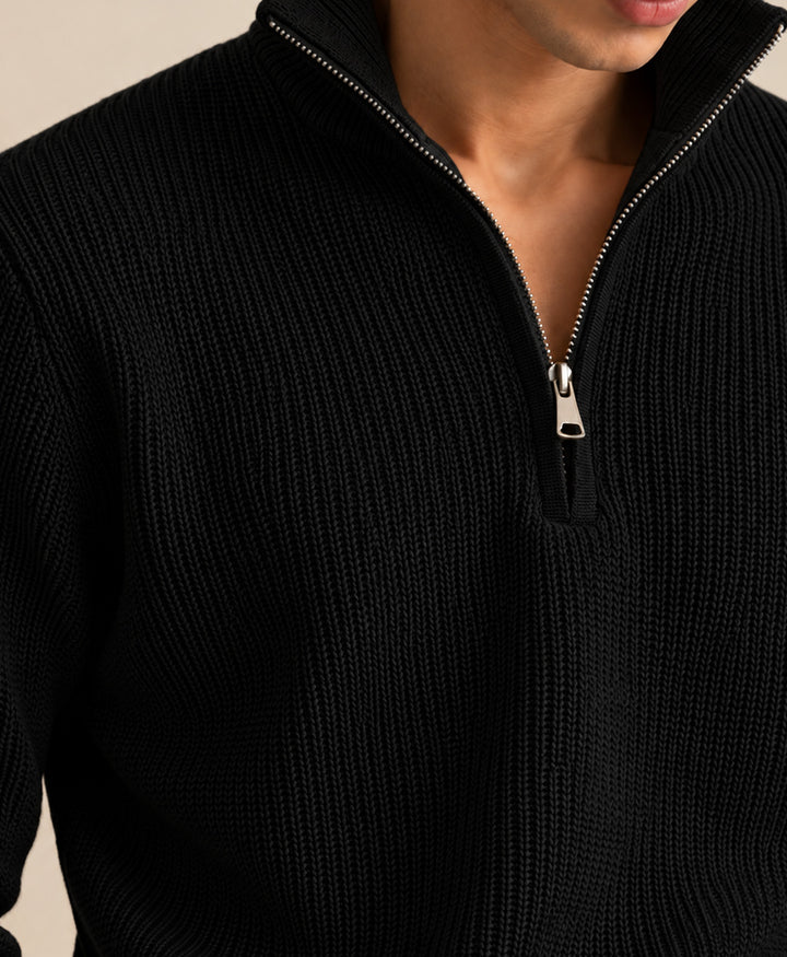 Black Mock Zipper Sweater