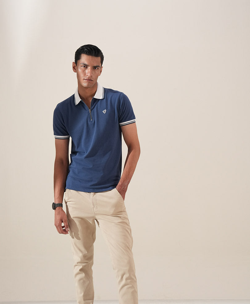 Blue Retro Zip POLO