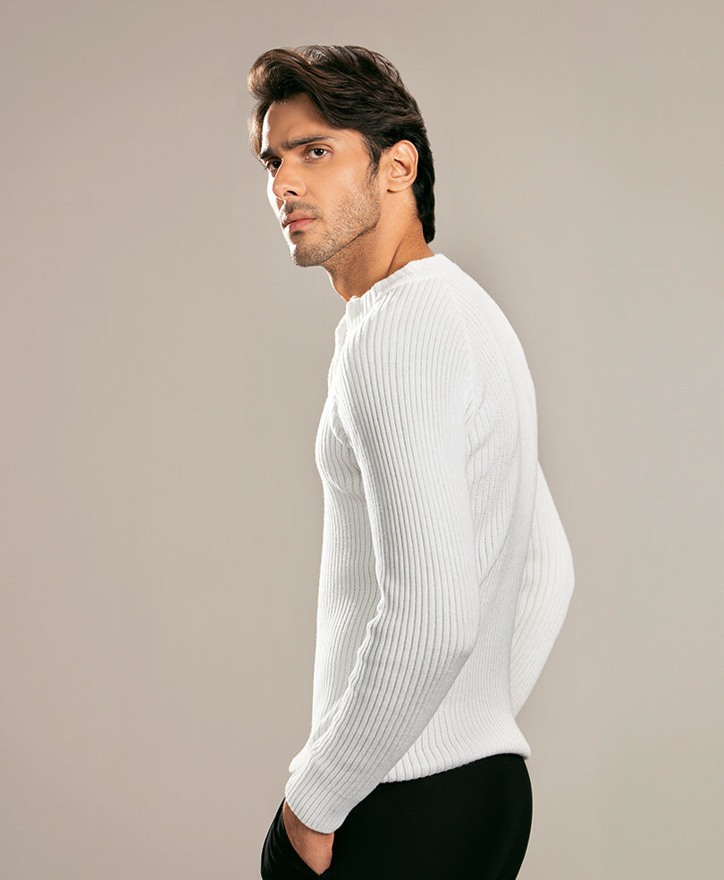 White Mock Neck Zipper Sweater