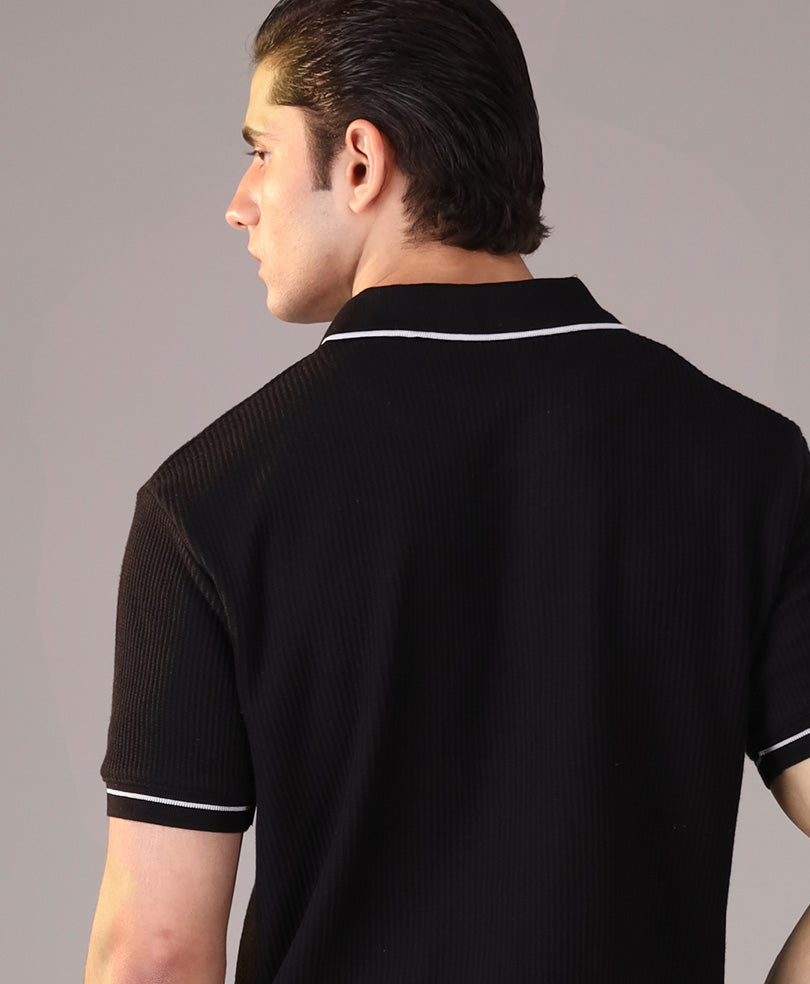 Black French Knit POLO