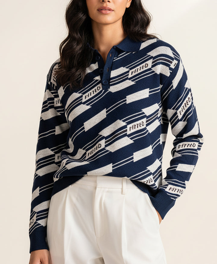 Navy Retro Knitted POLO (Women)
