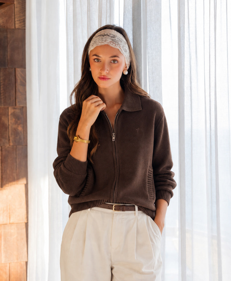 Chocolate Zipper Cardigan (Women)