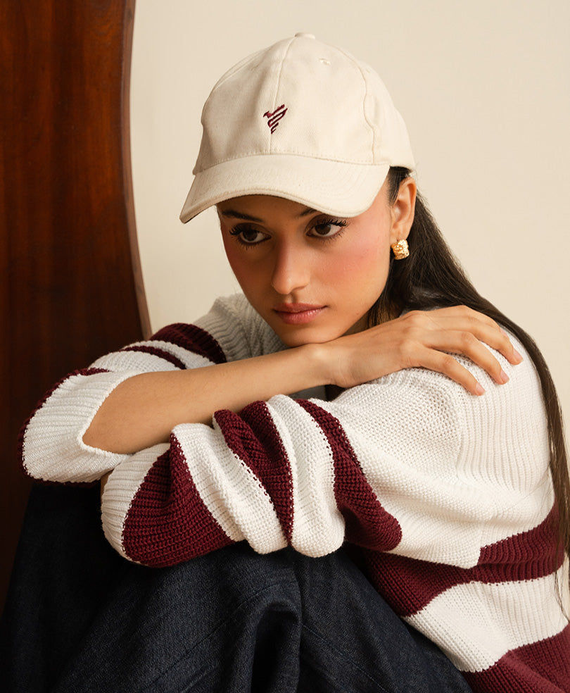 White & Maroon Striper POLO (Women)