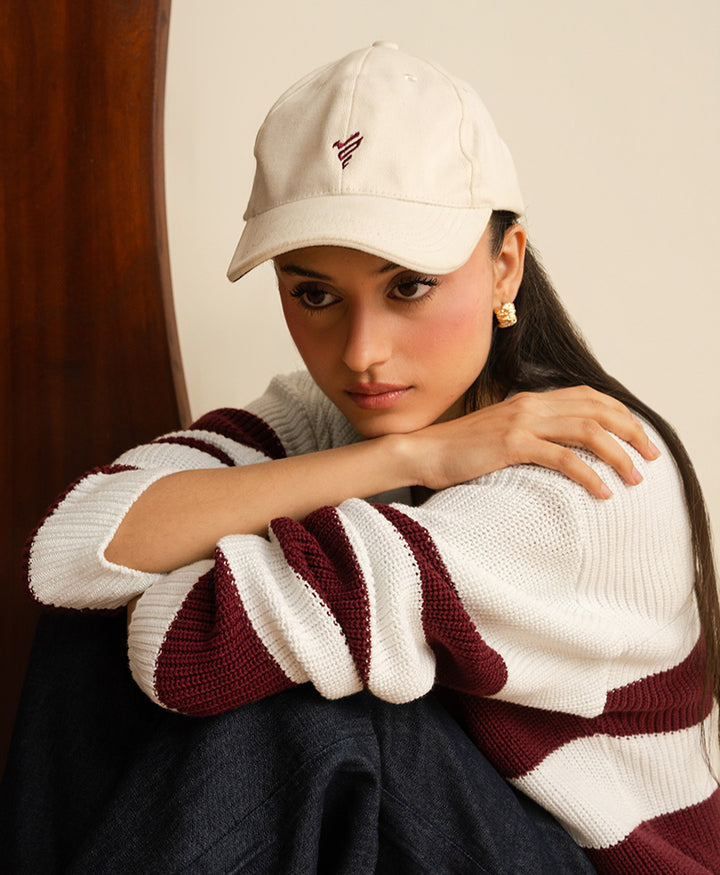 White & Maroon Striper POLO (Women)
