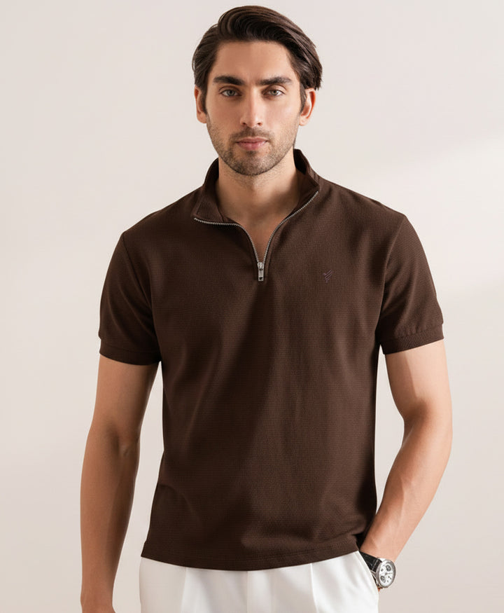 Chocolate Mock Zip POLO