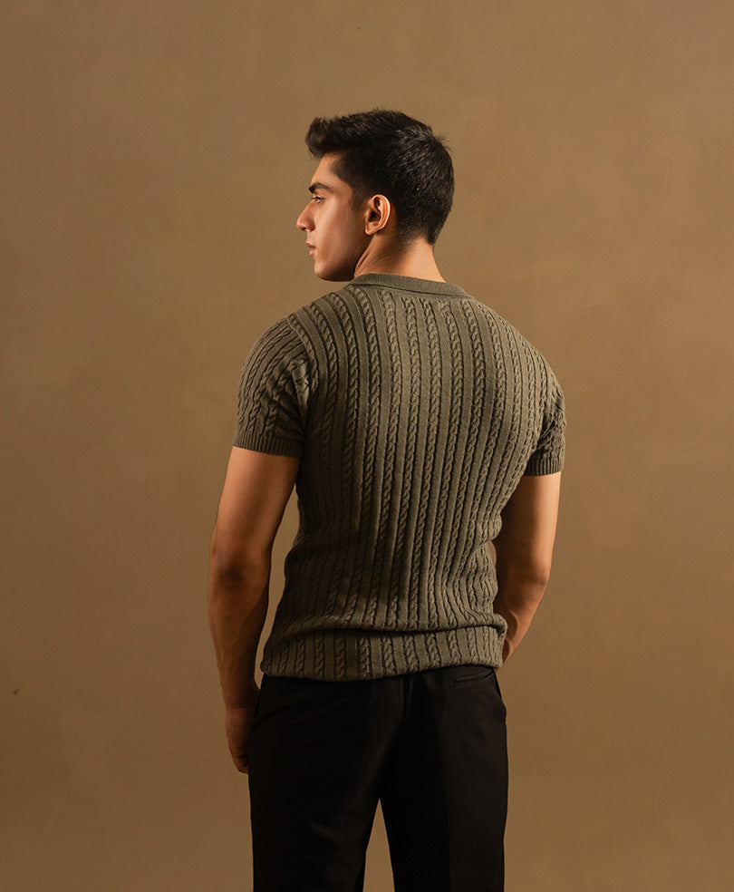 Froest Olive Cable Knit POLO