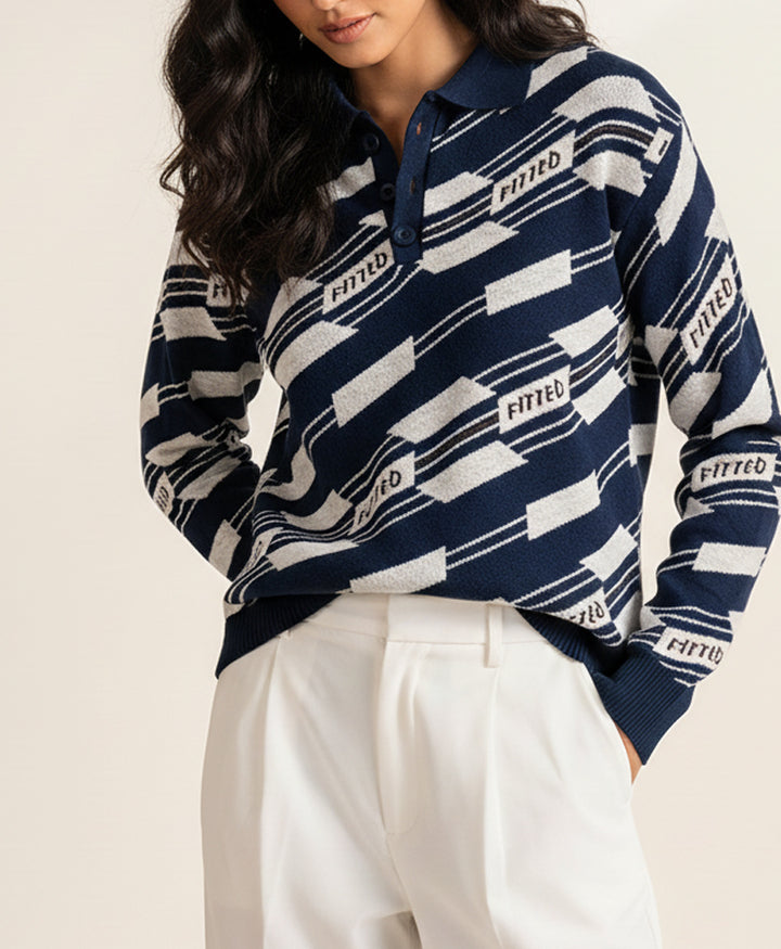Navy Retro Knitted POLO (Women)