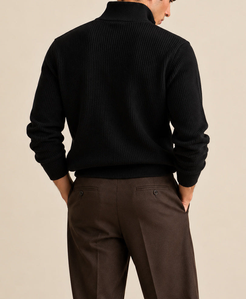 Black Mock Zipper Sweater