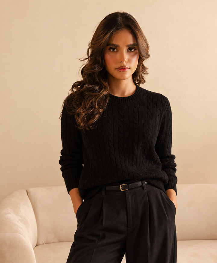 Black Cable Knit Sweater (Women)