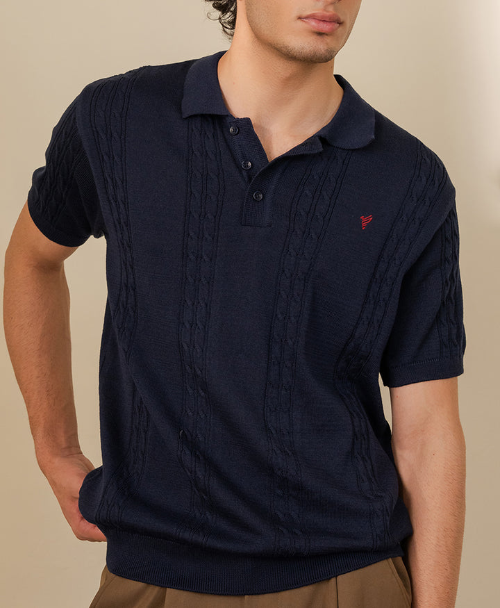 Modern Cable Knit POLO Standard Navy