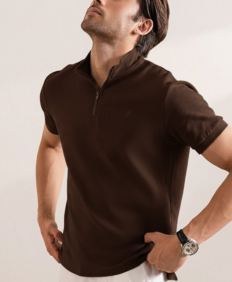 Chocolate Mock Zip POLO