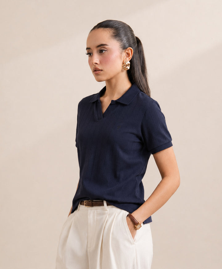 Navy Drop Needle POLO (Women)