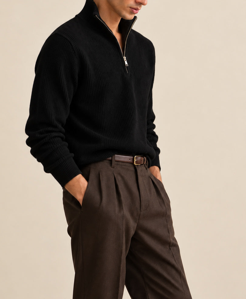 Black Mock Zipper Sweater