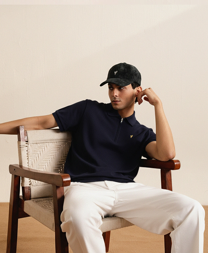 NAVY ZIP POLO