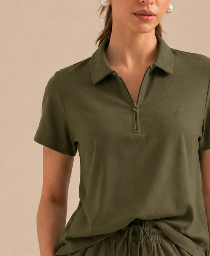 Day Ease DK Olive Zip POLO (Women)