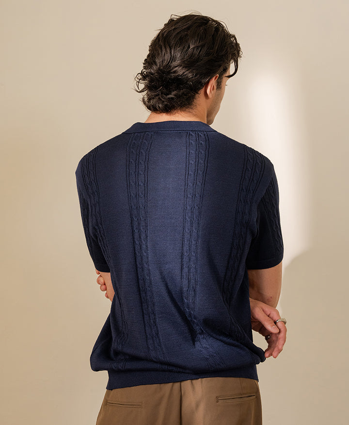 Modern Cable Knit POLO Standard Navy