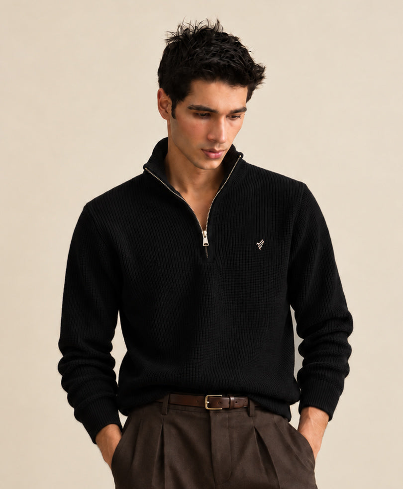 Black Mock Zipper Sweater