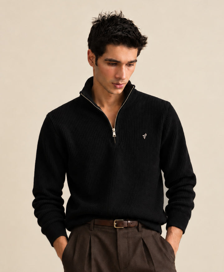 Black Mock Zipper Sweater