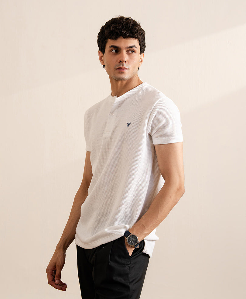 White Waffle Henley