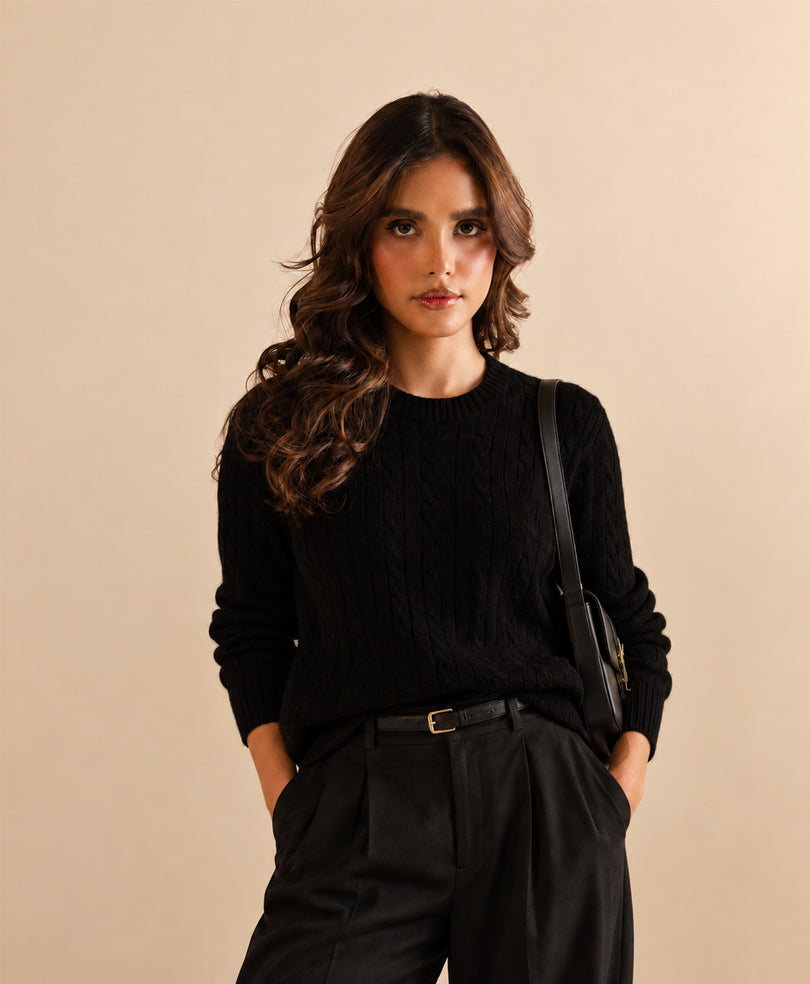 Black Cable Knit Sweater (Women)