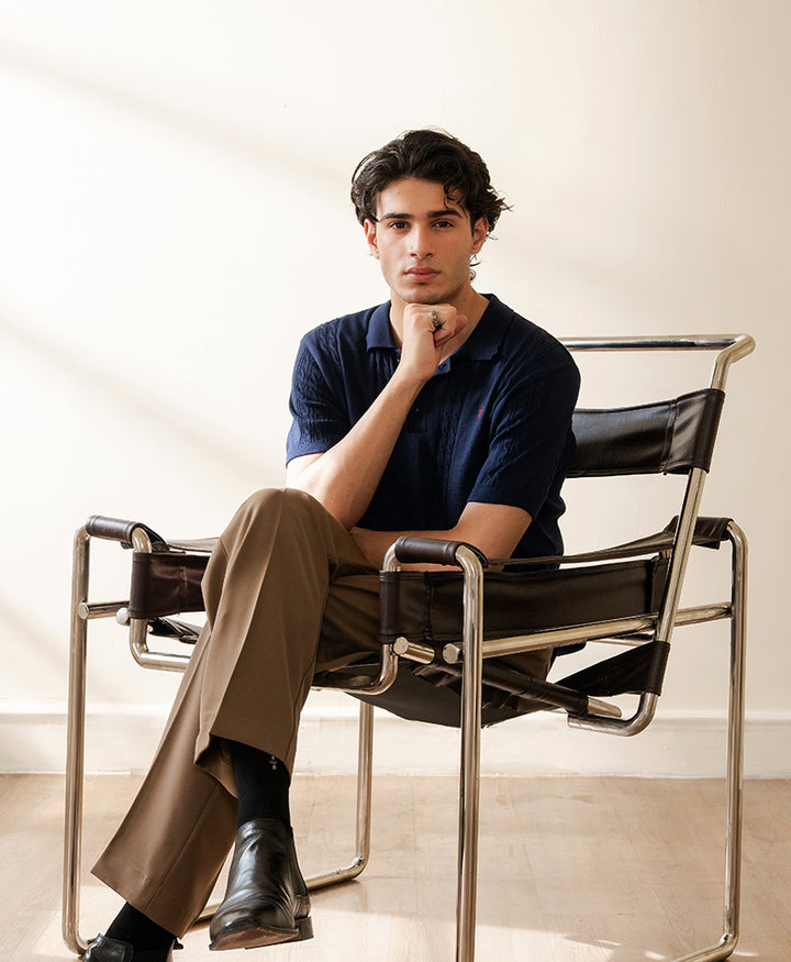 Modern Cable Knit POLO Standard Navy
