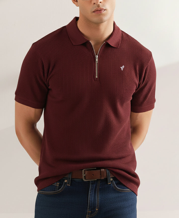 Burgundy Waffle Zip POLO
