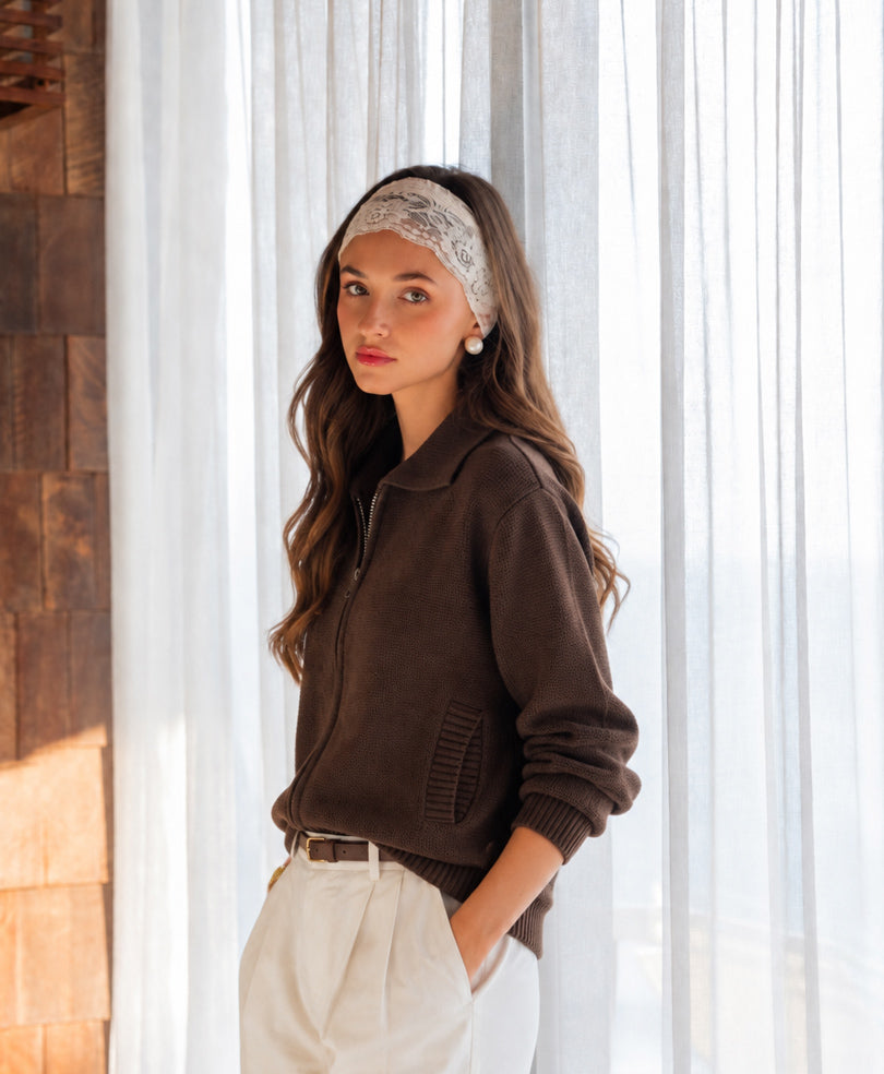 Chocolate Zipper Cardigan (Women)