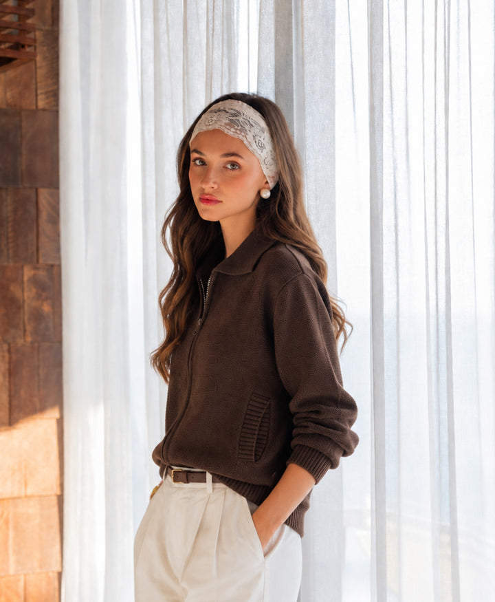 Chocolate Zipper Cardigan (Women)