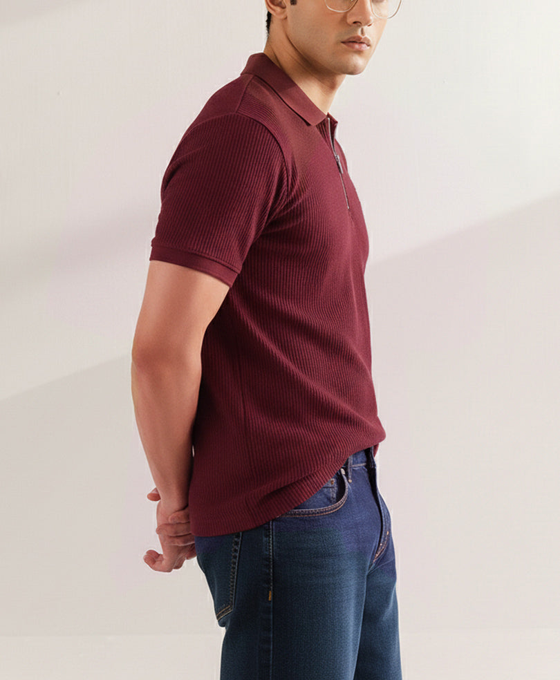 Burgundy Waffle Zip POLO