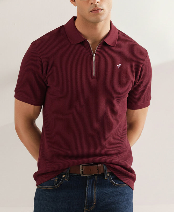 Burgundy Waffle Zip POLO