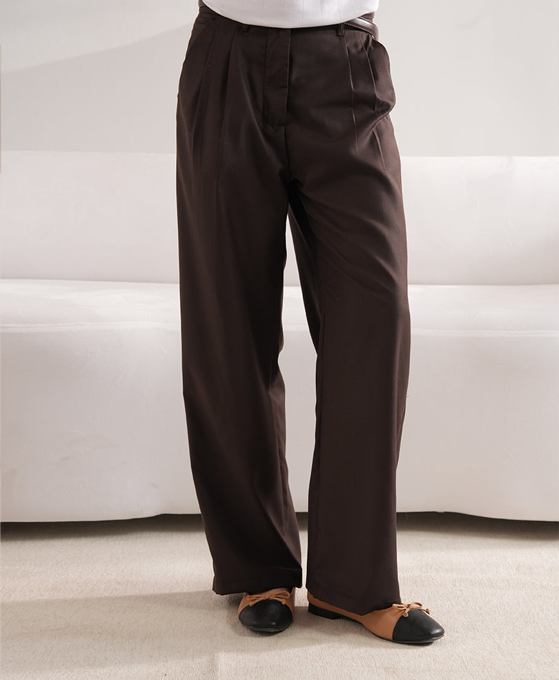 Brown Formal Wide Leg Pants (Women)