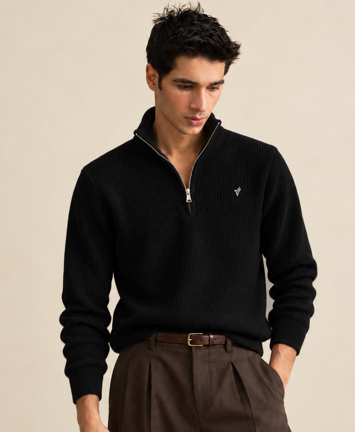 Black Mock Zipper Sweater