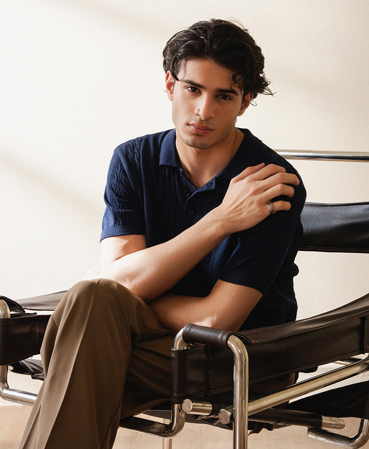 Modern Cable Knit POLO Standard Navy