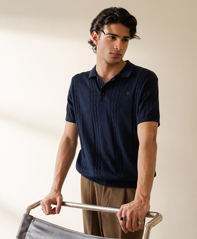 Modern Cable Knit POLO Standard Navy
