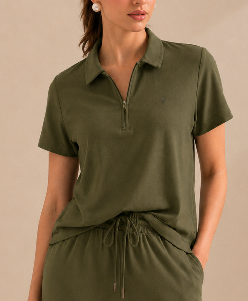 Day Ease DK Olive Zip POLO (Women)