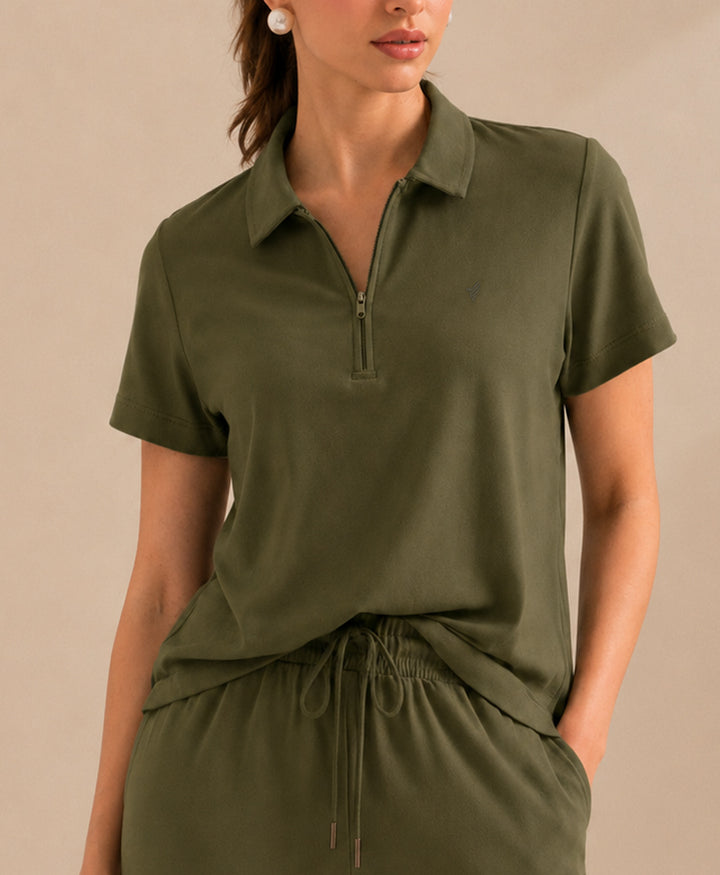 Day Ease DK Olive Zip POLO (Women)