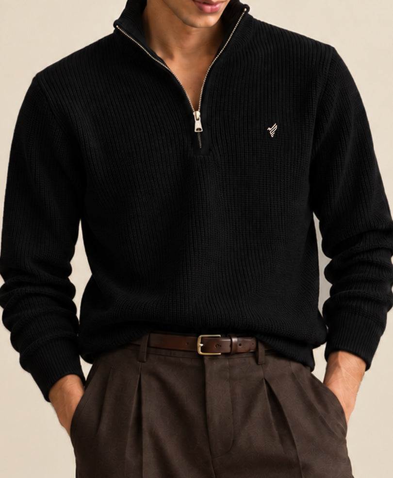 Black Mock Zipper Sweater