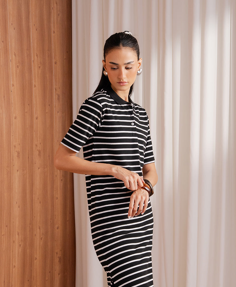City Striped Knit Long Dress (Women)