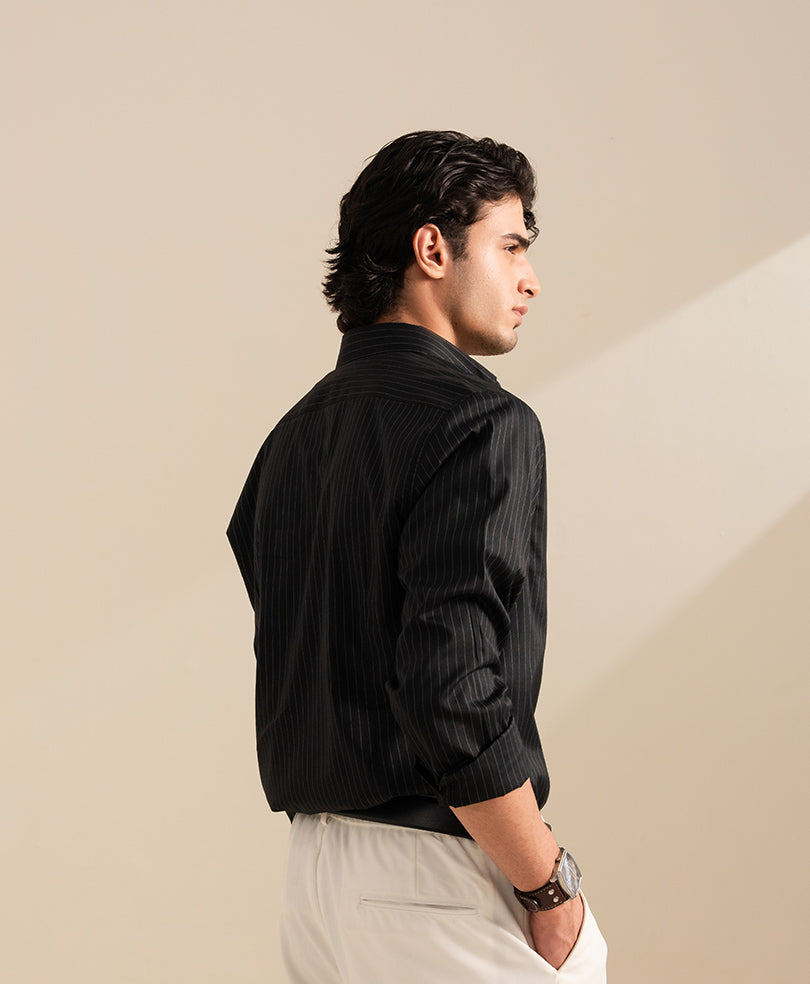 Black Pinstripe Shirt (Slim / Modern Fit)