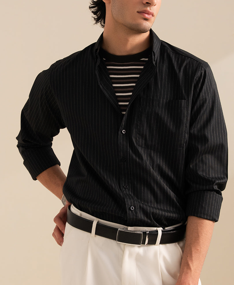 Black Pinstripe Shirt (Slim / Modern Fit)
