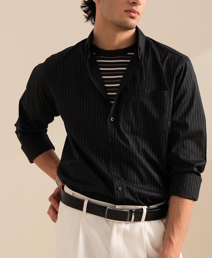 Black Pinstripe Shirt (Slim / Modern Fit)