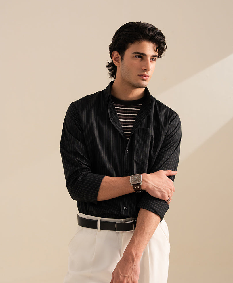 Black Pinstripe Shirt (Slim / Modern Fit) – FITTED