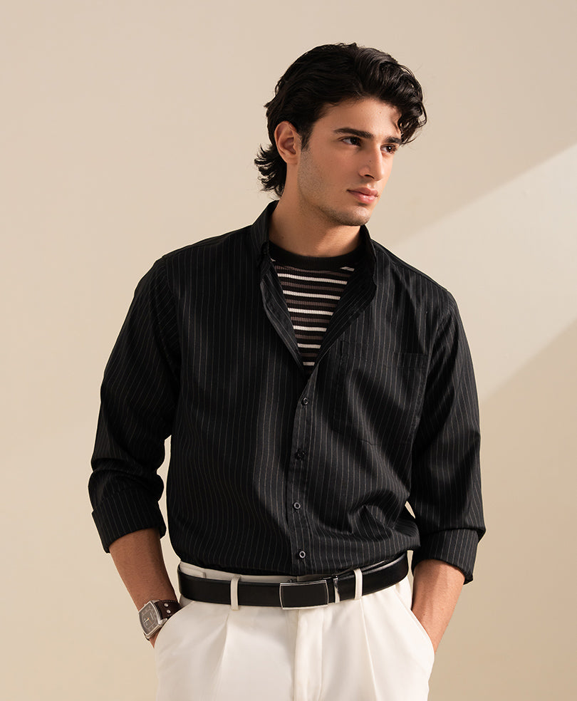 Black Pinstripe Shirt (Slim / Modern Fit)