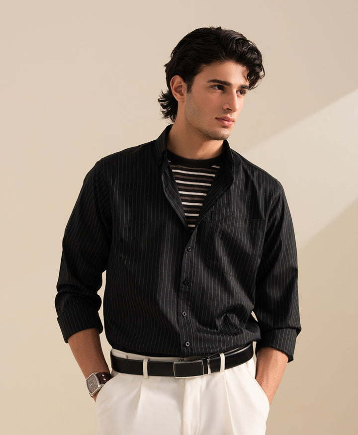Black Pinstripe Shirt (Slim / Modern Fit)